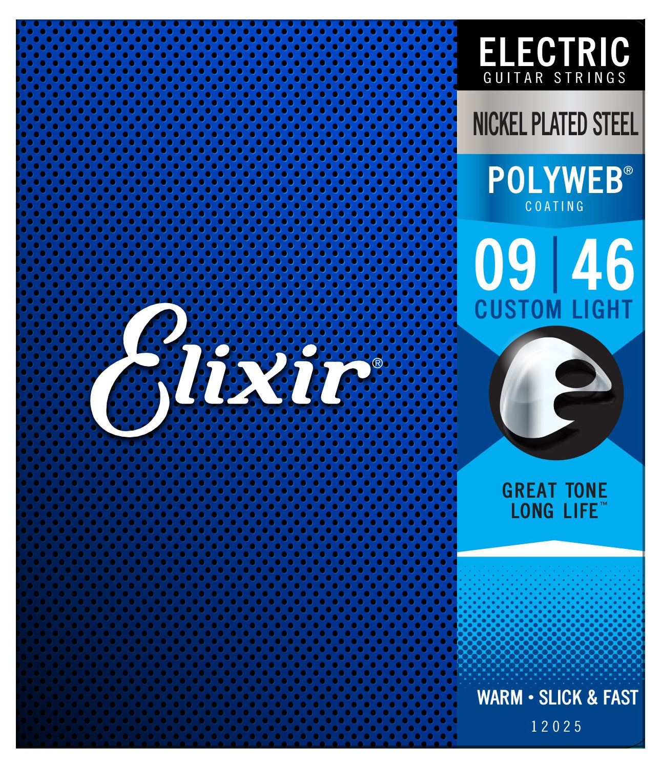 Elixir 12025 Nickel Plated Steel Electric Guitar Strings with POLYWEB. Custom Light 9-46