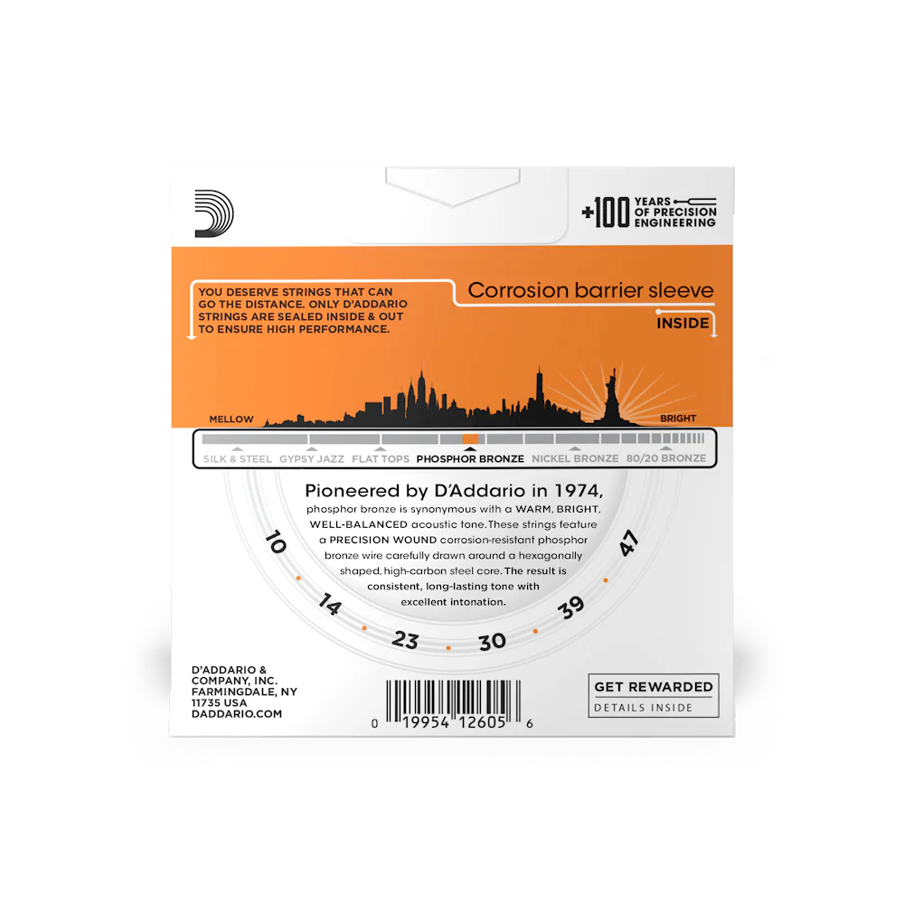 D'Addario EJ15-3D 10-47 Extra Light, Phosphor Bronze Acoustic Guitar Strings 3