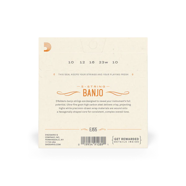 D'Addario EJ55 5-String Banjo Strings, Phosphor Bronze, Medium, 10-23