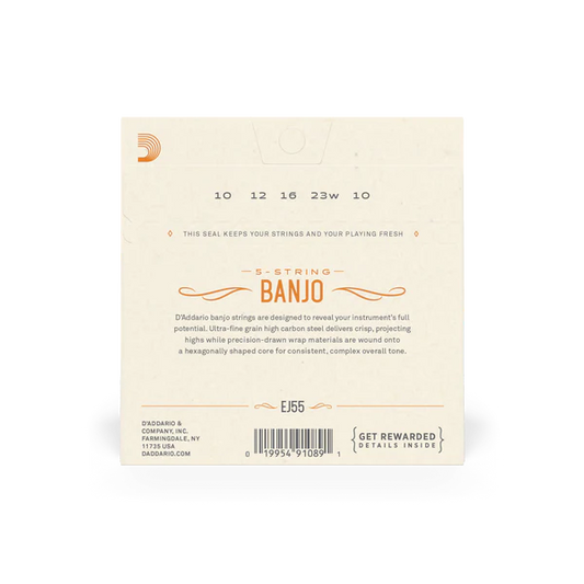 D'Addario EJ55 5-String Banjo Strings, Phosphor Bronze, Medium, 10-23