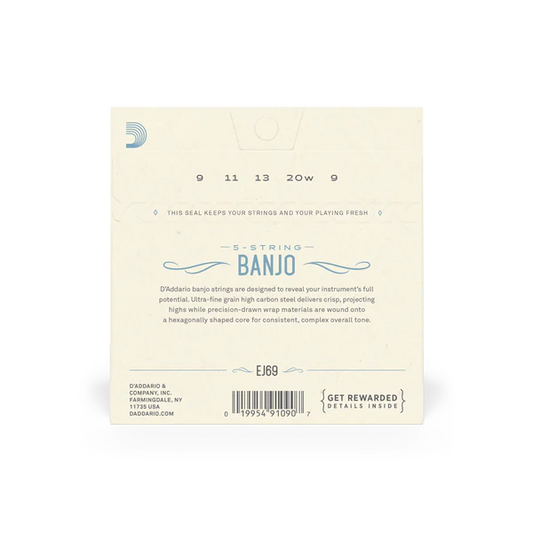 D'Addario EJ69 5-String Banjo Strings, Phosphor Bronze Light, 9-20