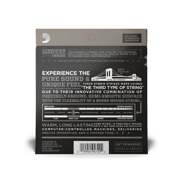 D'Addario ENR71 Half Round Bass Guitar Strings, Regular Light, 45-100, Long Scal...