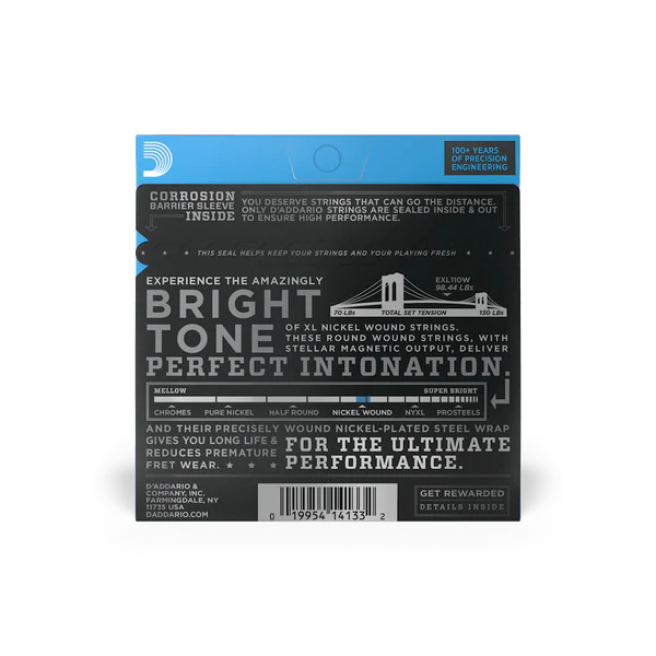 D'Addario EXL110W Nickel Wound Electric Guitar Strings, Regular Light, Wound 3rd...