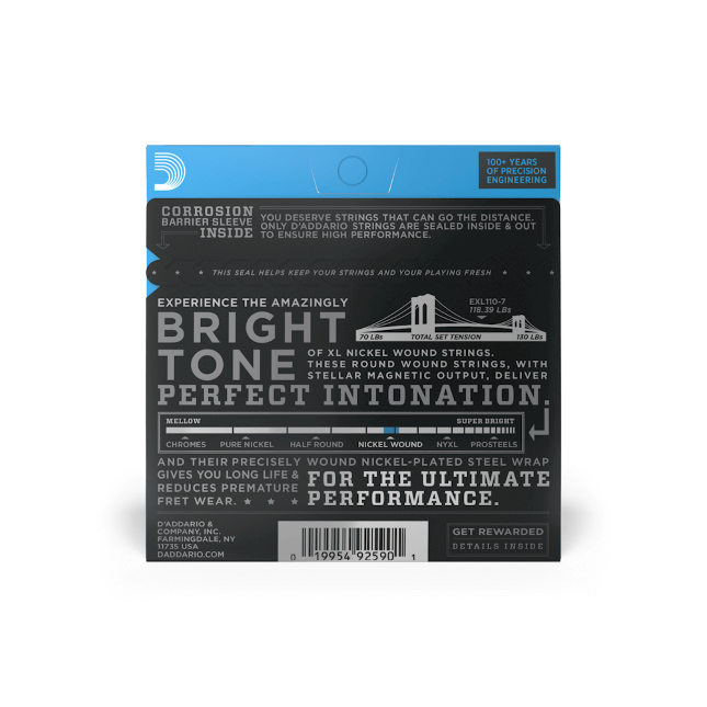 D'Addario EXL110-7 7-String Nickel Wound Electric Guitar Strings, Regular Light...