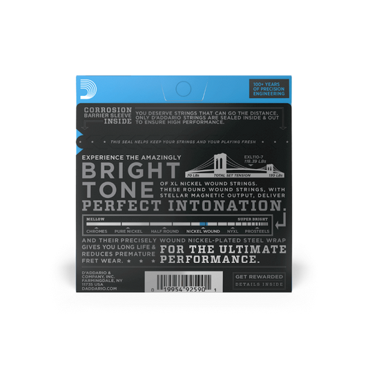 D'Addario EXL110-7 7-String Nickel Wound Electric Guitar Strings, Regular Light...