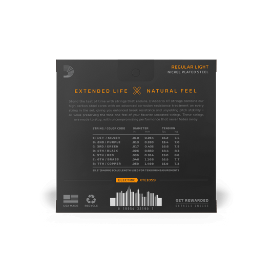 D'Addario XTE1059 XT Electric Nickel Plated Steel, Regular Light, 7-String 10-59