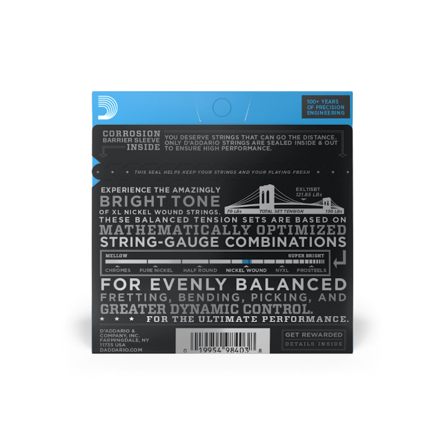 D'Addario EXL115BT Nickel Wound Electric Guitar Strings, Balanced Tension Medium...