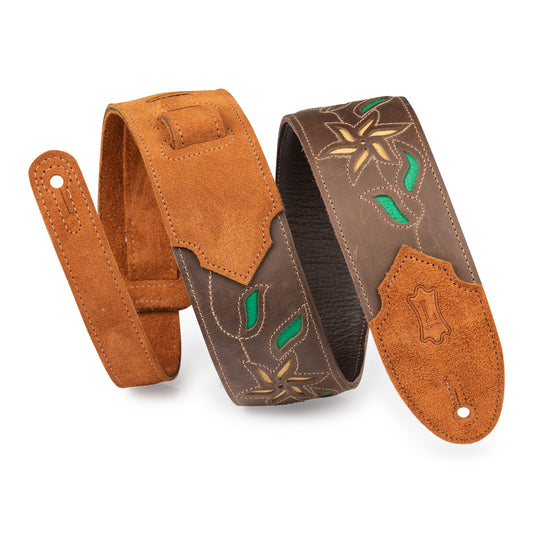 Flowering Vine Series Brown Leather Guitar Strap w/Yellow Flowers
