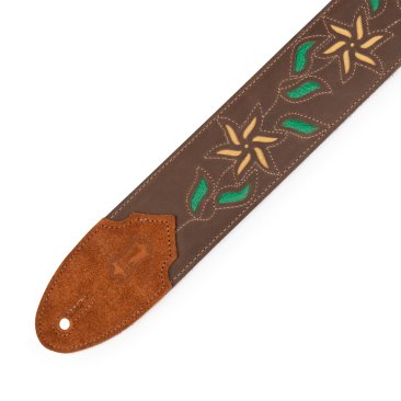 Flowering Vine Series Brown Leather Guitar Strap w/Yellow Flowers