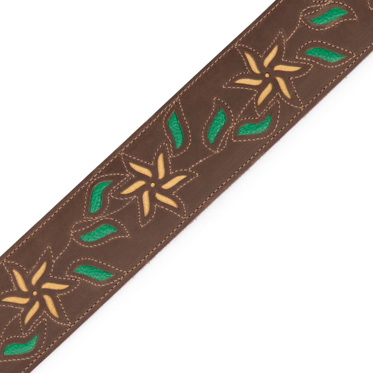 Flowering Vine Series Brown Leather Guitar Strap w/Yellow Flowers