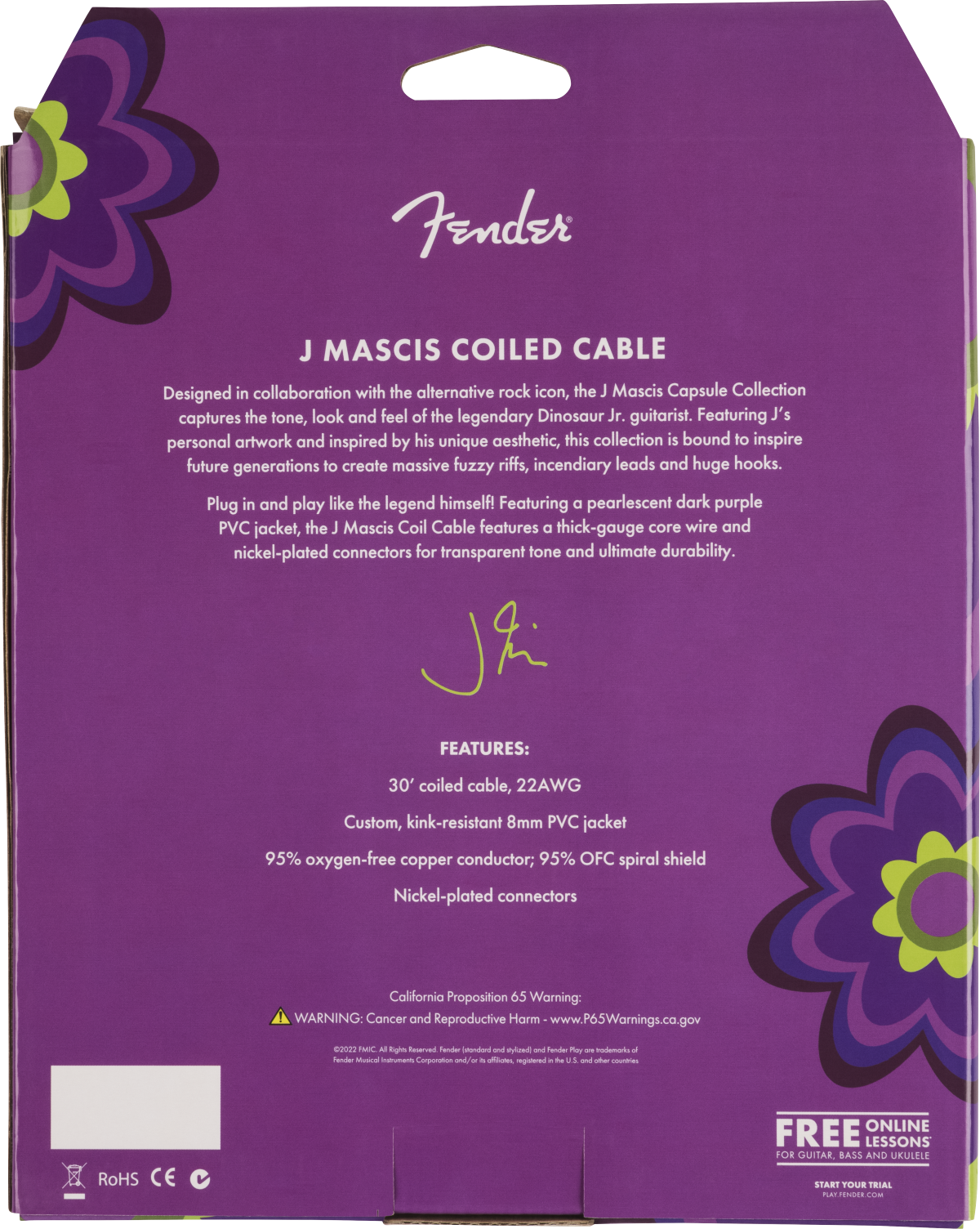 Fender J Mascis Coil Cable Purple 30'