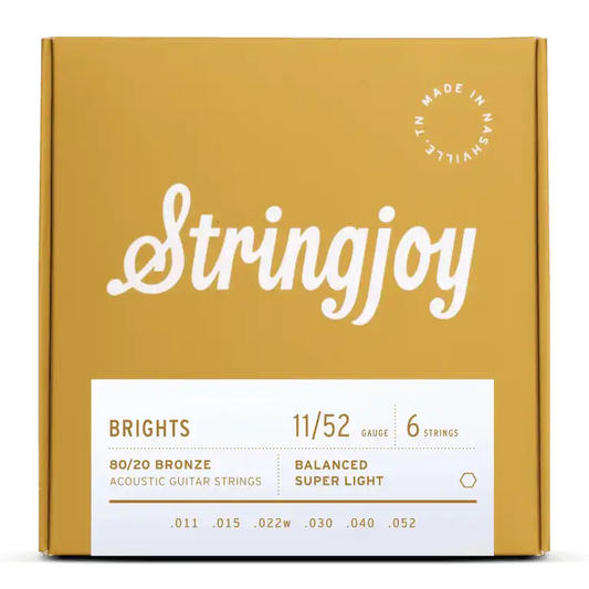 Stringjoy 11-52 Super Light Gauge Brights - 80/20 Bronze Acoustic Guitar Strings