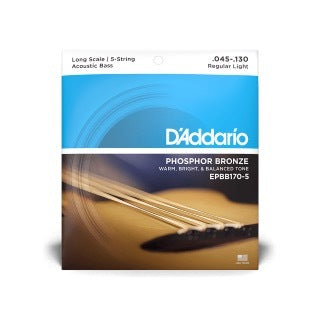 D'Addario 45-130 Regular Light 5-String, Long Scale, Phosphor Bronze Acoustic Bass Strings