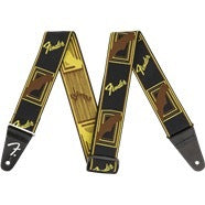 Fender WeighLess™ Monogram Strap, Black/Yellow/Brown, 2"