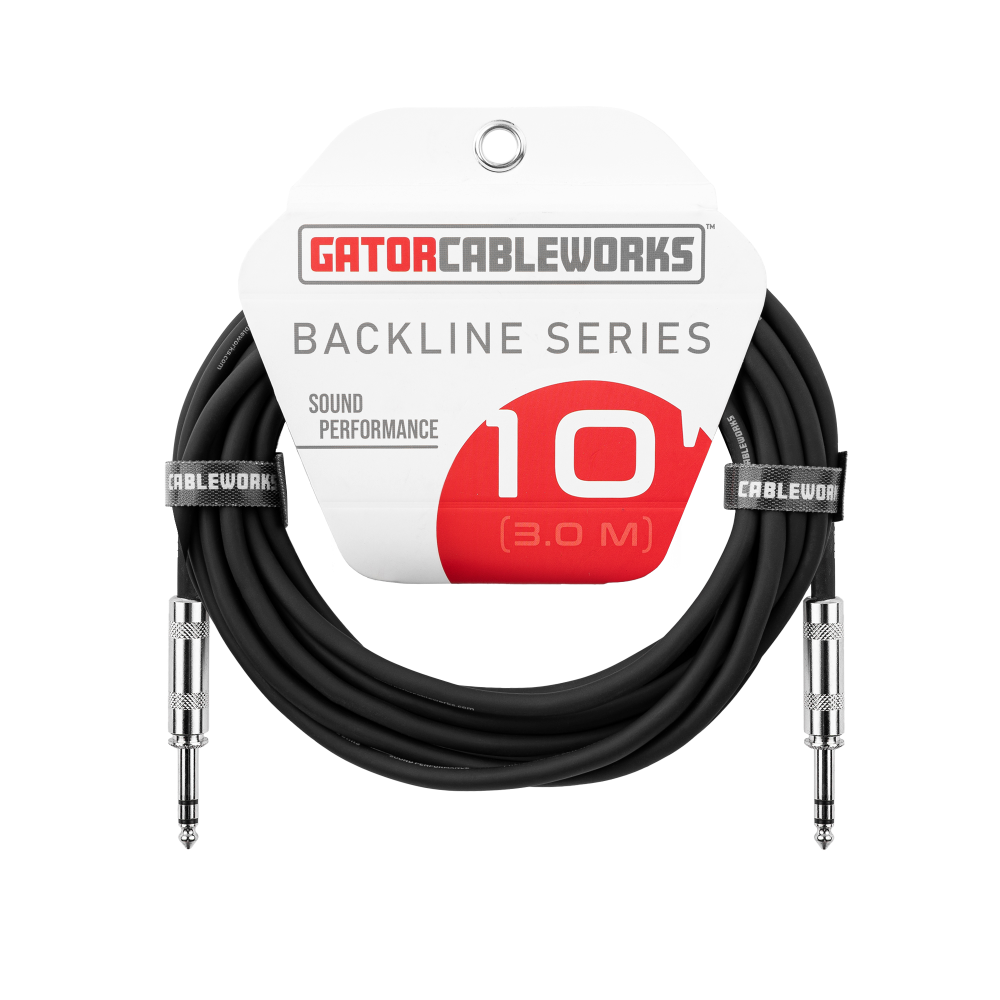 The Cableworks Backline Series 10-foot balanced patch cable ¼-inch TRS male to ¼-inch TRS male connectors