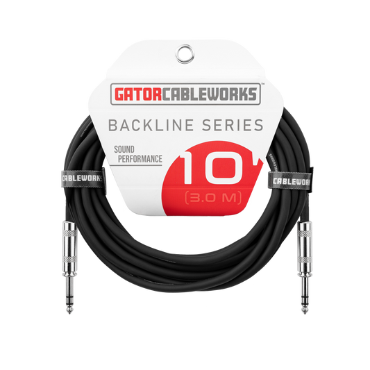 The Cableworks Backline Series 10-foot balanced patch cable ¼-inch TRS male to ¼-inch TRS male connectors