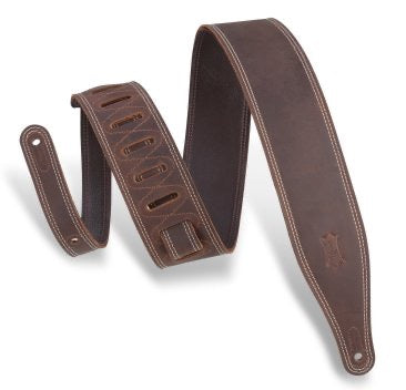 Levy's Dark Brown Leather Guitar Strap With Soft Garment Leather Backing