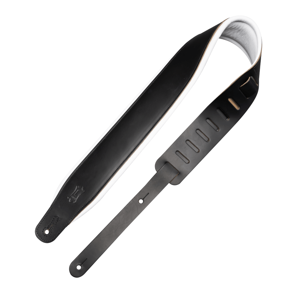 3 inch Wide Top Grain Leather Guitar Straps - Tuxedo
