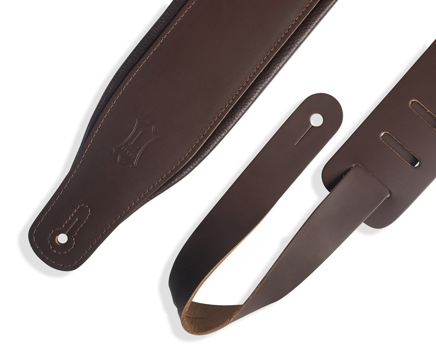 3 inch Top Grain Leather Guitar Strap in Dark Brown With 1/4 inch Foam Wrapped I...