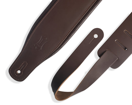 3 inch Top Grain Leather Guitar Strap in Dark Brown With 1/4 inch Foam Wrapped I...