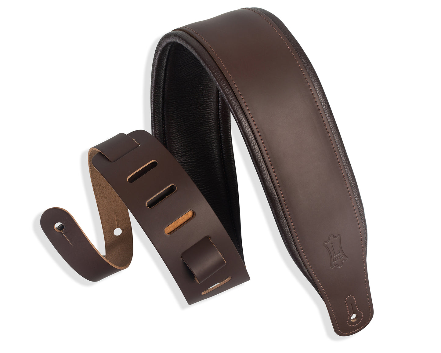 3 inch Top Grain Leather Guitar Strap in Dark Brown With 1/4 inch Foam Wrapped I...