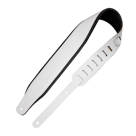 White and Black Top Grain Leather Guitar Straps