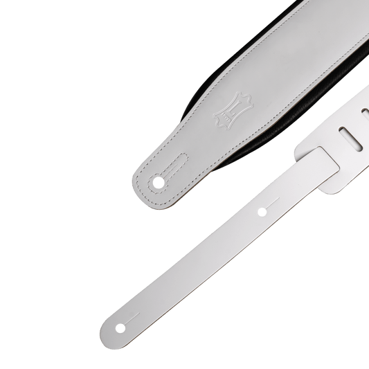 White and Black Top Grain Leather Guitar Straps
