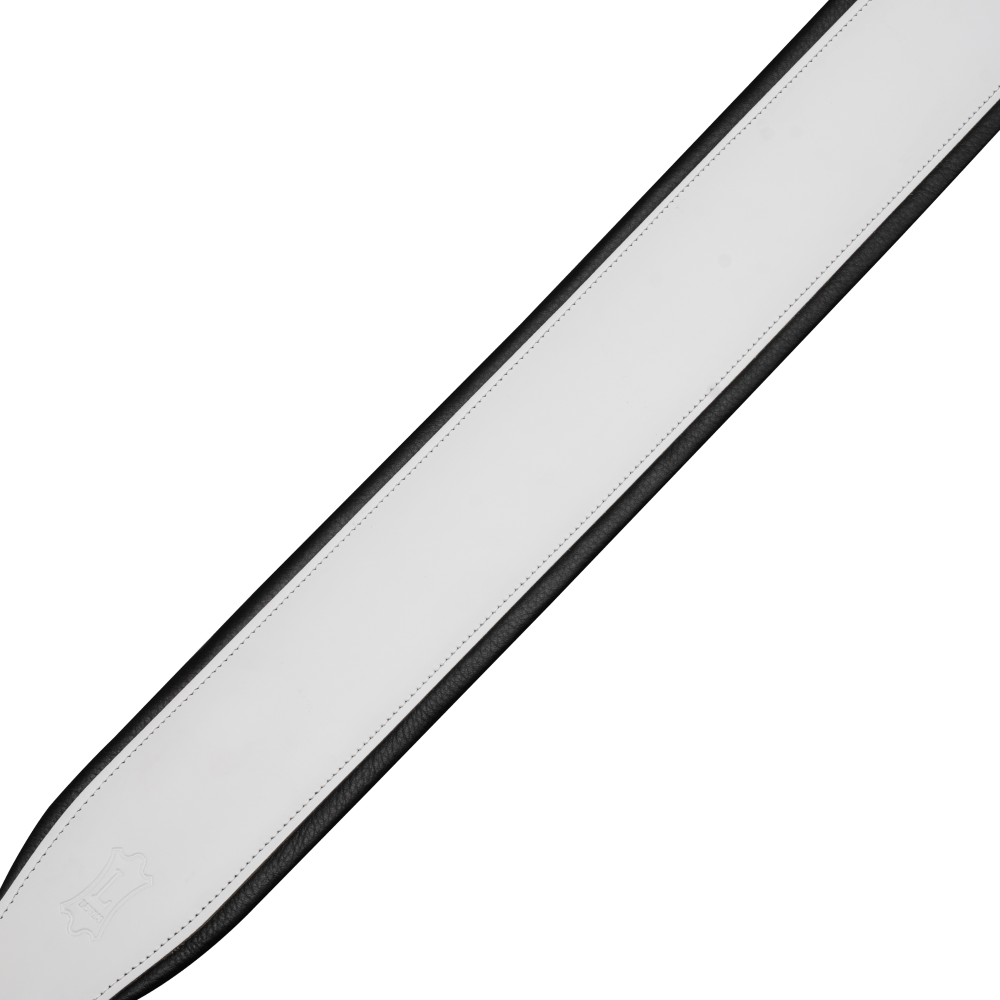 White and Black Top Grain Leather Guitar Straps