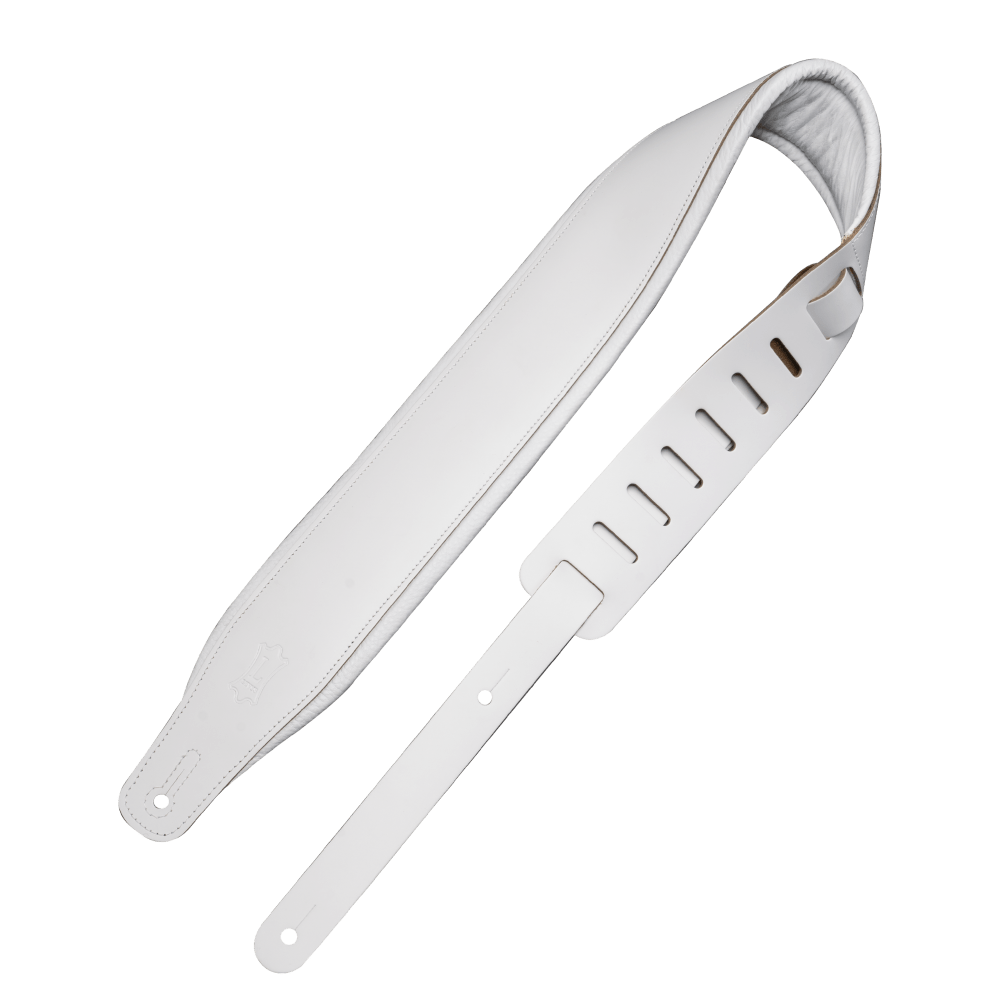 White Top Grain Leather Guitar Straps