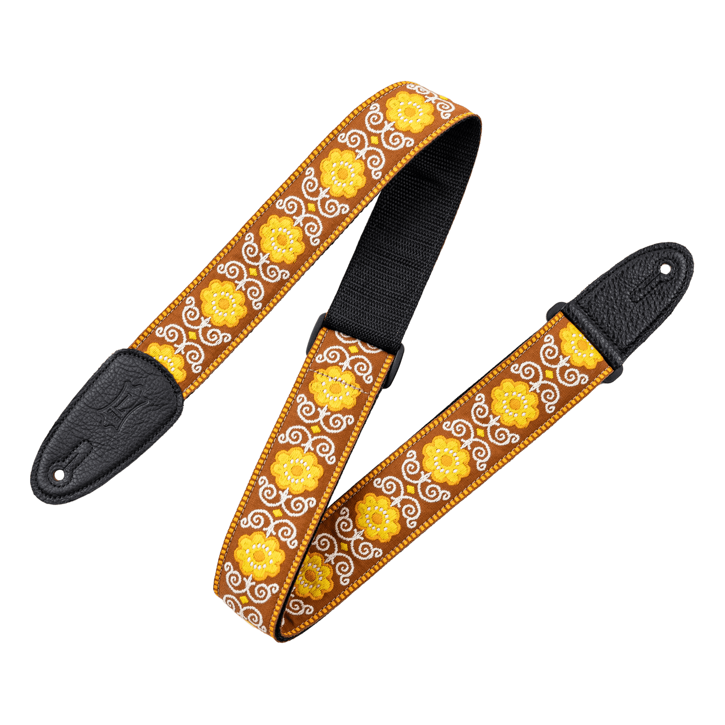 2" Yellow Flower Power Hootenanny Jacquard Weave Guitar Strap
