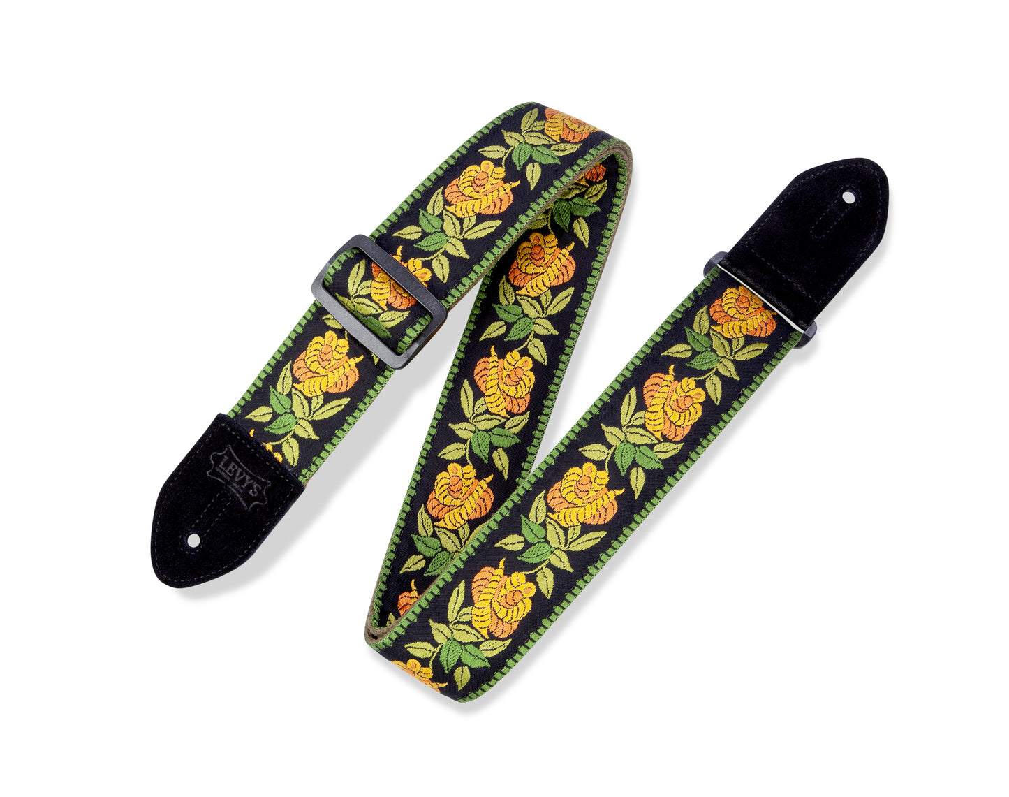 2" Woven Guitar Strap With Cotton Backing And Suede Leather Ends