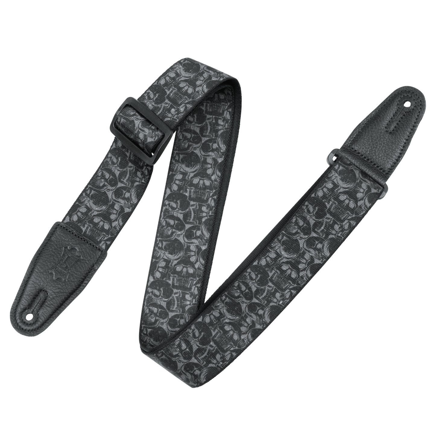Polyester Guitar Strap - Black & Grey Skulls