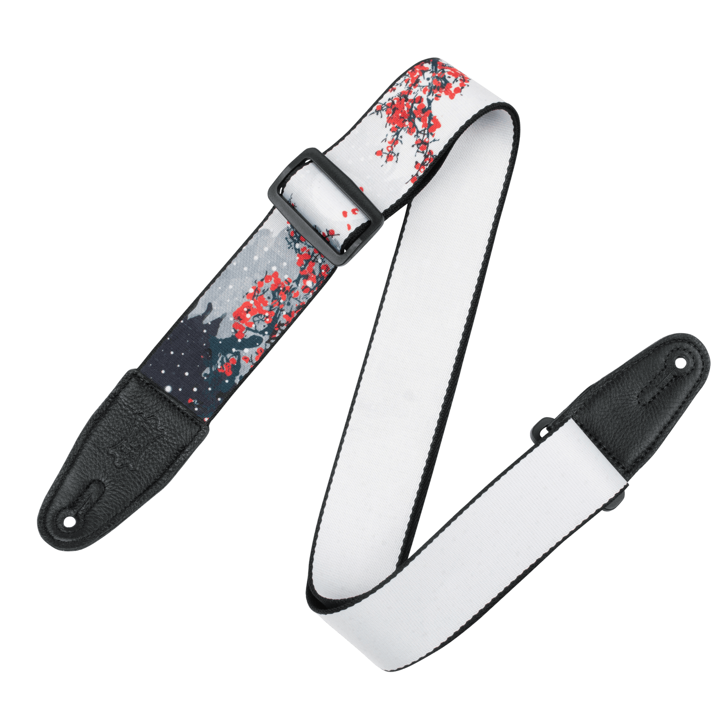 2-Inch Wide Polyester Guitar Strap with Cherry Blossoms & Snow Motif