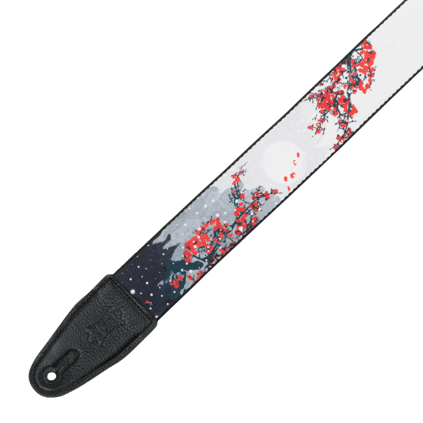 2-Inch Wide Polyester Guitar Strap with Cherry Blossoms & Snow Motif