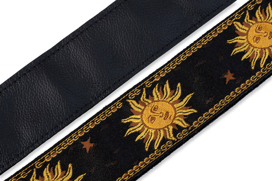 2" Sun Design Jacquard Weave Guitar Strap With Garment Leather Backing, Genuine ...