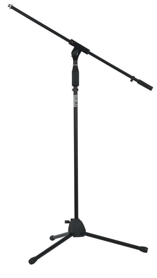 Rok-It Tubular Microphone Stand with Fixed Boom Included. Tripod Design for Compact Storage and Easy-Twist Height Adjustment.