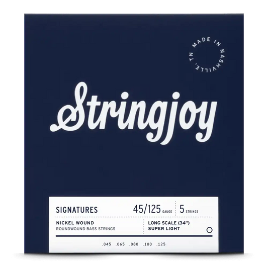 Stringjoy Super Light Gauge (45-125) 5 String Long Scale Nickel Wound Bass Guitar Strings