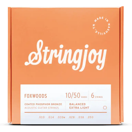 Stringjoy 10-50 Extra Light Gauge Foxwoods - Coated Phosphor Bronze Acoustic Guitar Strings