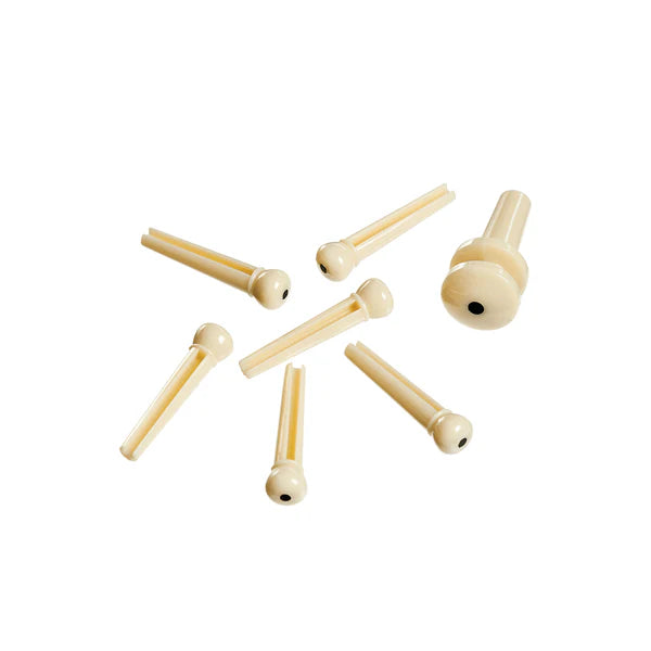 D'Addario Injected Molded Bridge Pins with End Pin Set, Ebony with Ivory Dot