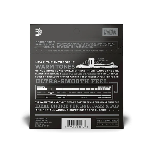 D'Addario ECB81 Chromes Bass Guitar Strings, Light, 45-100, Long Scale