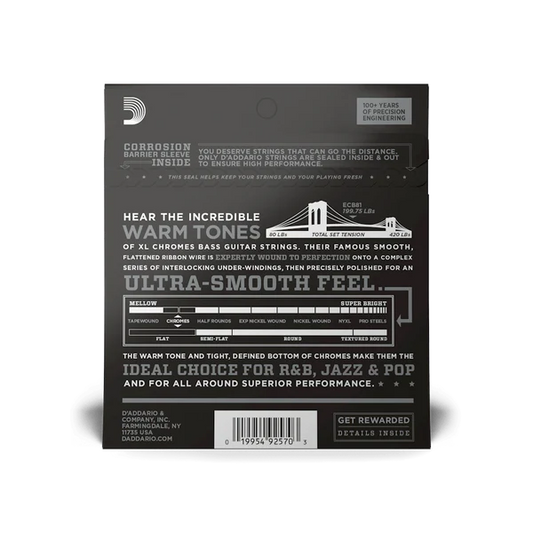 D'Addario ECB81 Chromes Bass Guitar Strings, Light, 45-100, Long Scale
