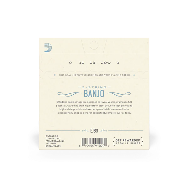 D'Addario EJ69 5-String Banjo Strings, Phosphor Bronze Light, 9-20