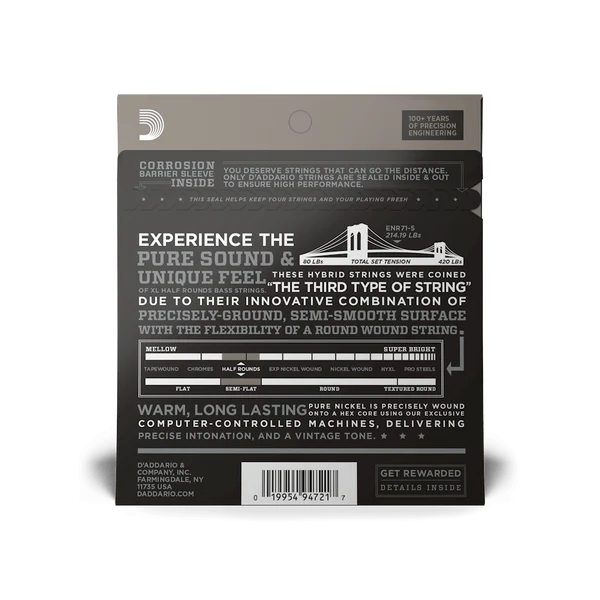 D'Addario ENR71-5 Half Round 5-String Bass Guitar Strings, Regular Light, 45-130...