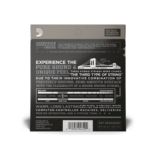 D'Addario ENR71 Half Round Bass Guitar Strings, Regular Light, 45-100, Long Scal...