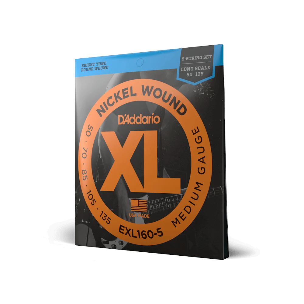D'Addario EXL160-5 5-String Nickel Wound Bass Guitar Strings, Medium, 50-135, Lo...