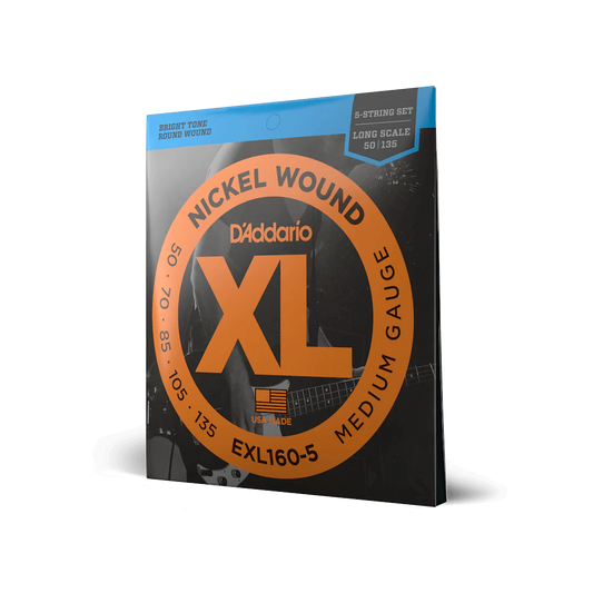 D'Addario EXL160-5 5-String Nickel Wound Bass Guitar Strings, Medium, 50-135, Lo...