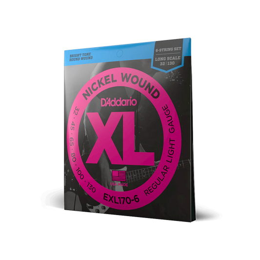 D'Addario EXL170-6 6-String Nickel Wound Bass Guitar Strings, Light, 32-130, Lon...