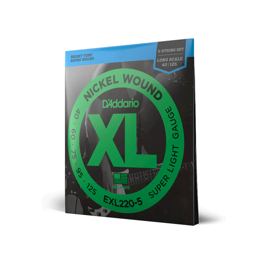 D'Addario EXL220-5 5-String Nickel Wound Bass Guitar Strings, Super Light, 40-12...