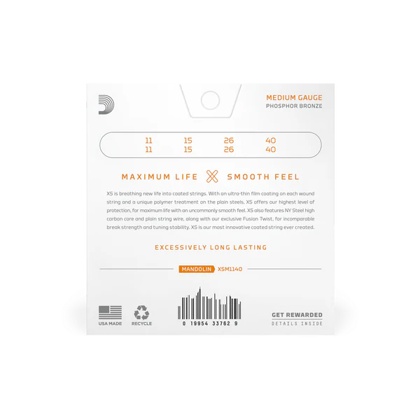 D'Addario XSM1140 Mandolin Phosphor Bronze,  Medium, 11-40