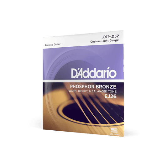 D'Addario EJ16 Phosphor Bronze Acoustic Guitar Strings 11-52 Custom Light 3 Pack